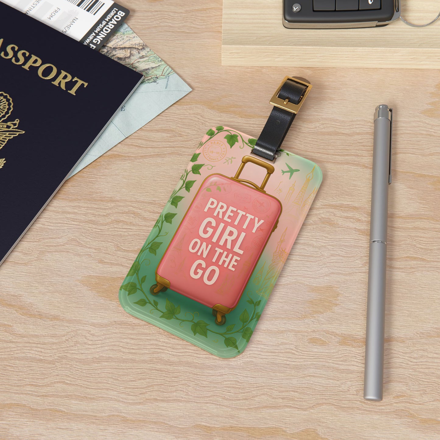 Pretty Girl On The Go –Pink and Green Luggage Tag for Stylish Travelers