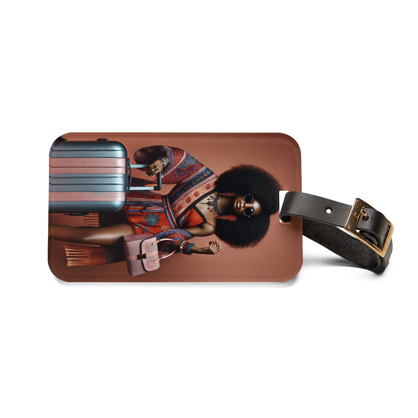 African American Luggage Tag featuring Boho Chic Travel Vibes Luggage Accessory