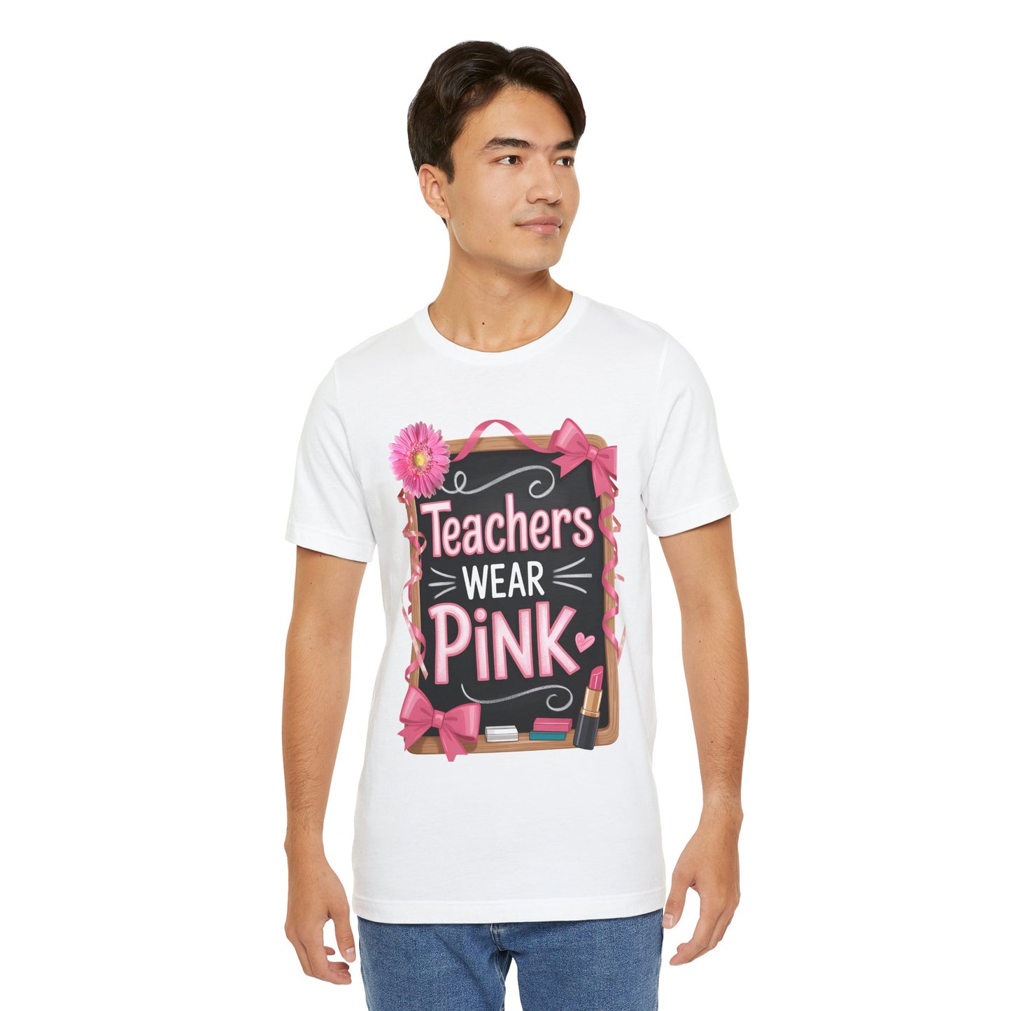 eachers Wear Pink Breast Cancer Awareness T-Shirt for Educators, Cute Pink Teacher Tee for October, Available in Pink, White, and Black