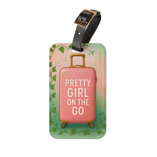 Pretty Girl On The Go –Pink and Green Luggage Tag for Stylish Travelers