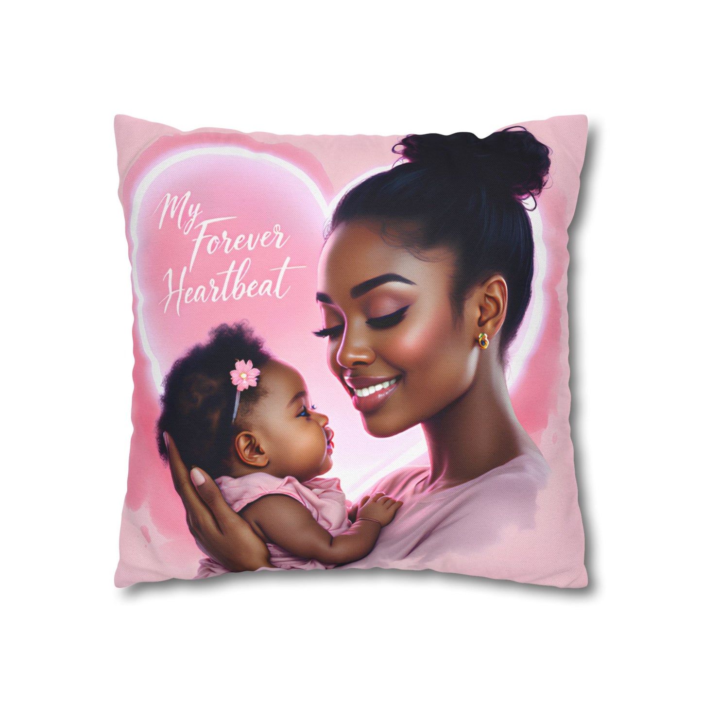 My Forever Heartbeats Pillow featuring An African American Mother and Little Girl Mother's Day