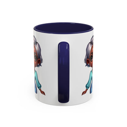 Aunty Vibes Coffee and Faith Filled Nutrition Facts Afrocentric White Mug with Contrasting Colors 11 oz