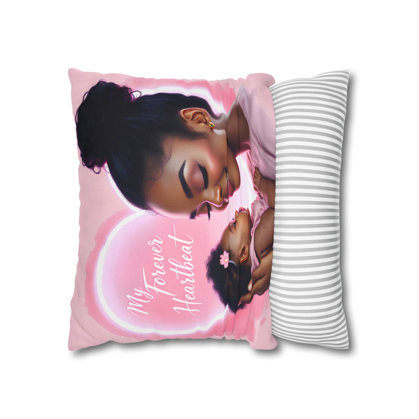 My Forever Heartbeats Pillow featuring An African American Mother and Little Girl Mother's Day