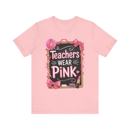 eachers Wear Pink  Breast Cancer Awareness T-Shirt for Educators, Cute Pink Teacher Tee for October, Available in Pink, White, and Black