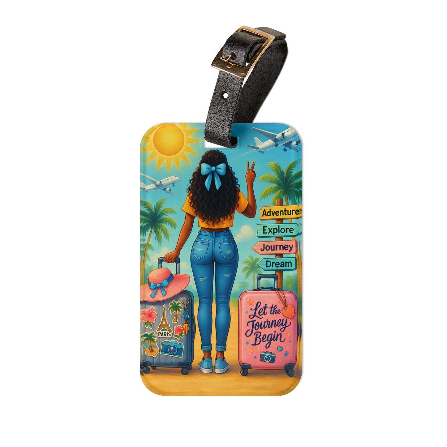 Let the Journey Begin Luggage Tag – AfroJetSet Travel Art for Black Women