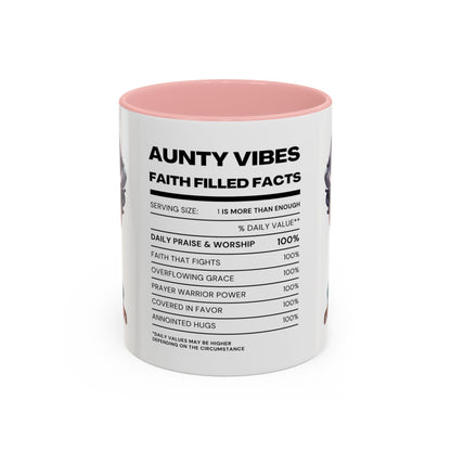 Aunty Vibes Coffee and Faith Filled Nutrition Facts Afrocentric White Mug with Contrasting Colors 11 oz