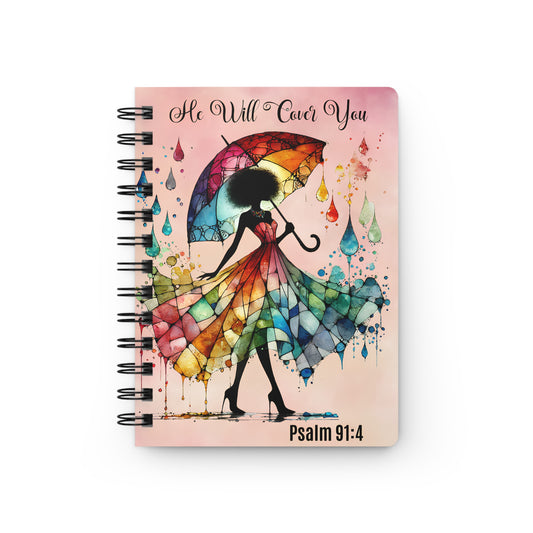 He Will Cover You Journal Psalm 91:4 Stained Watercolor Glass Inspirational Spiral Bound Afrocentric