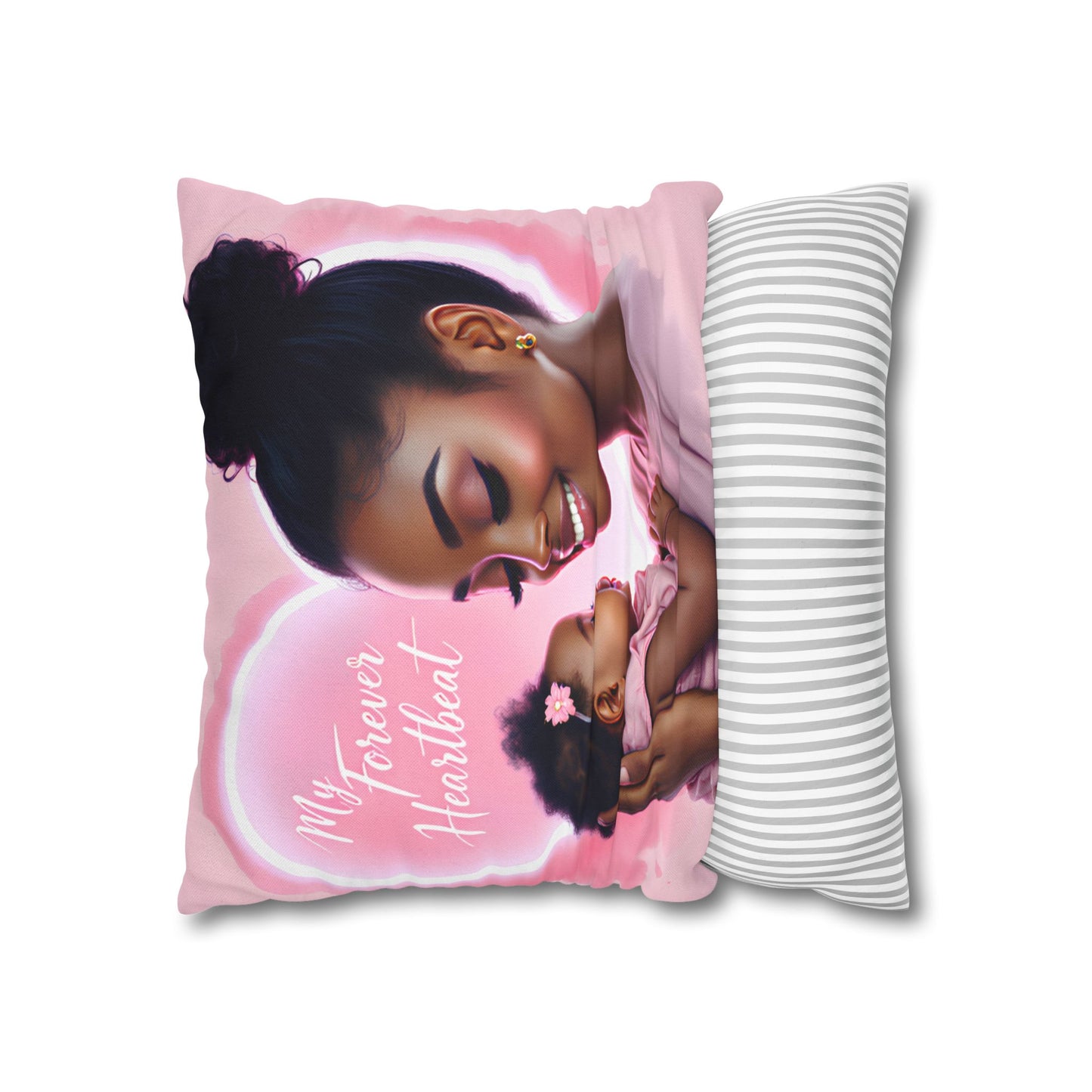 My Forever Heartbeats Pillow featuring An African American Mother and Little Girl Mother's Day