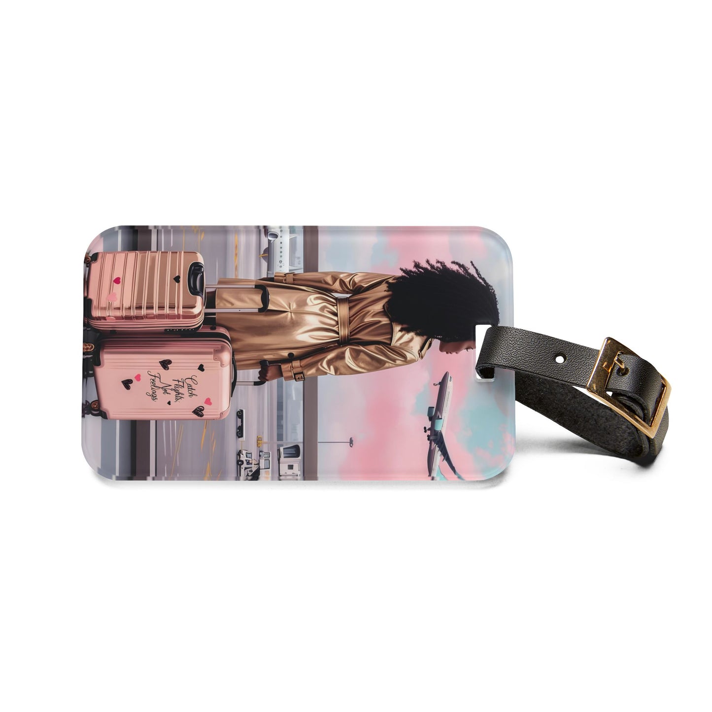 Catch Flights, Not Feelings Luggage Tag – African American Woman Time To Travel