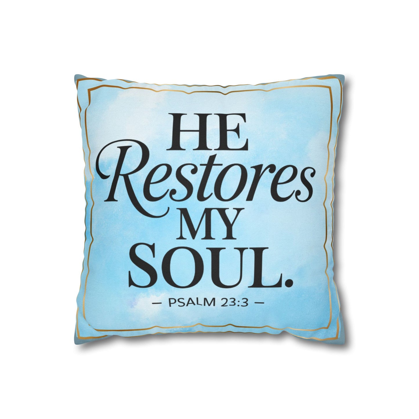 Double-Sided Scripture Prayer Pillow | Matthew 11:28 & Psalm 23:3 | Inspirational Christian Gift | Soft Blue Watercolor Decor