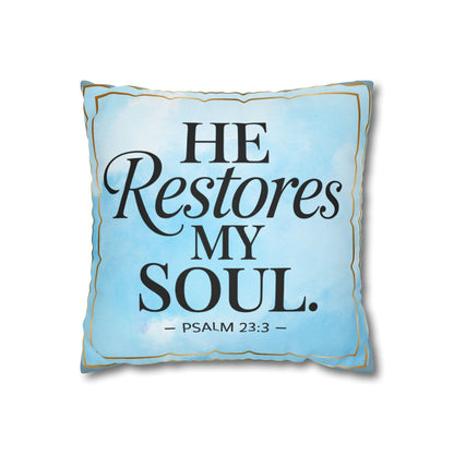 Double-Sided Scripture Prayer Pillow | Matthew 11:28 & Psalm 23:3 | Inspirational Christian Gift | Soft Blue Watercolor Decor
