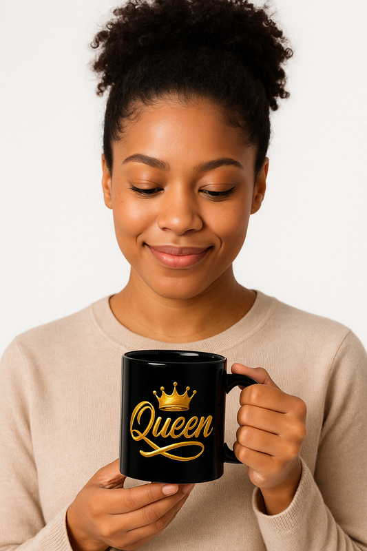 African American Queen Energy Black & Gold Crown Mug 11oz