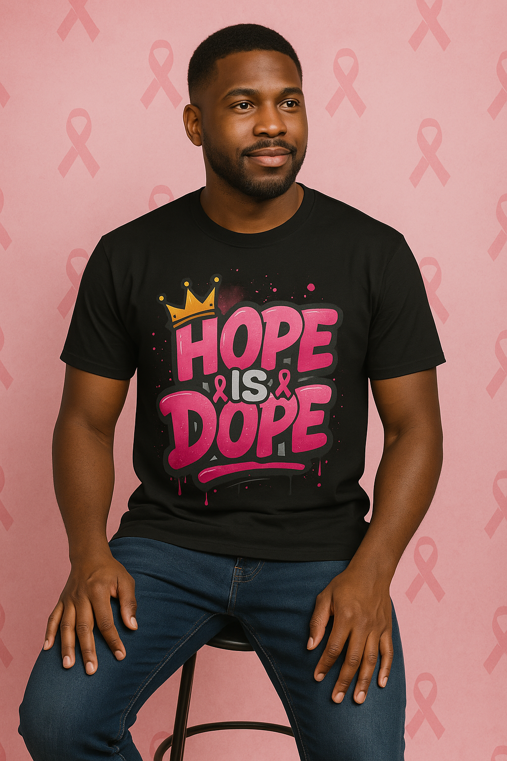 Hope Is Dope Breast Cancer Awareness T-Shirt – Crown Graphic, Bold Pink Graffiti Style, Multiple Colors and Sizes
