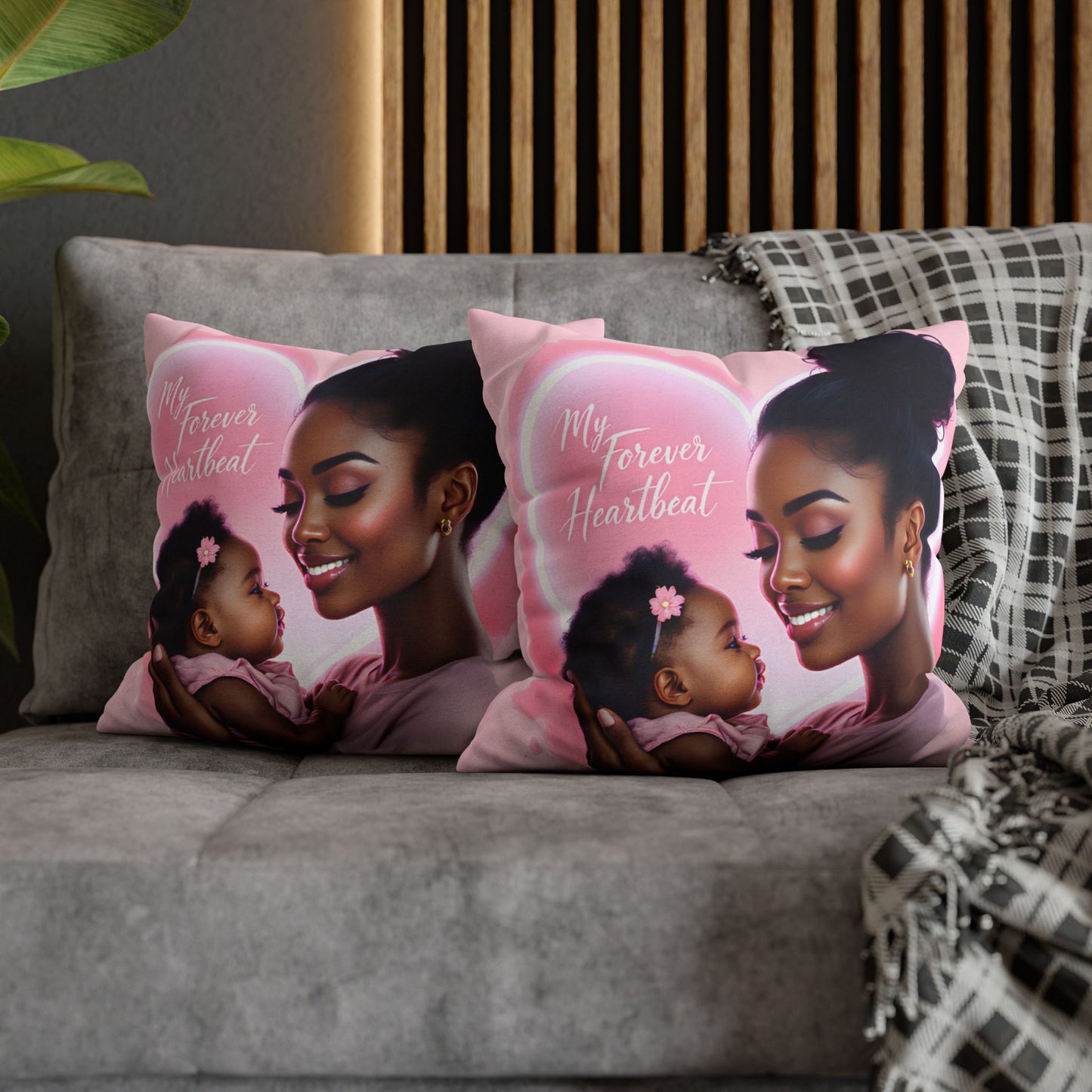 My Forever Heartbeats Pillow featuring An African American Mother and Little Girl Mother's Day