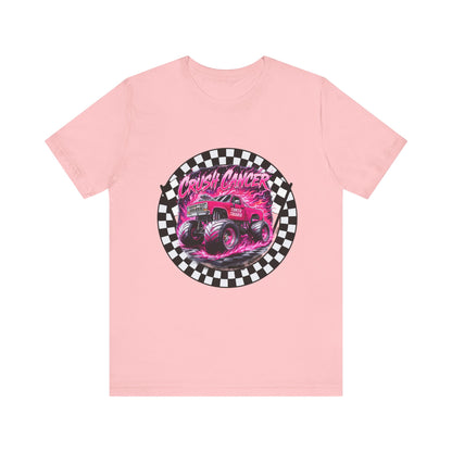 Pink Monster Truck "Crush Cancer" Breast Cancer Awareness T-Shirt – Black & White Checkered Graphic Tee