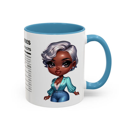 Aunty Vibes Coffee and Faith Filled Nutrition Facts Afrocentric White Mug with Contrasting Colors 11 oz