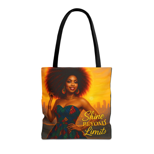 Shine Beyond Limits - Bold, Beautiful, Unstoppable Afro Majesty at Sunrise Tote Bag