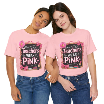 eachers Wear Pink  Breast Cancer Awareness T-Shirt for Educators, Cute Pink Teacher Tee for October, Available in Pink, White, and Black