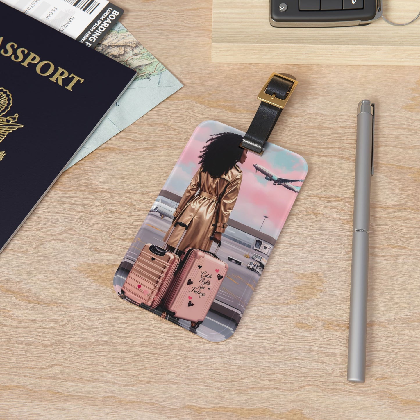 Catch Flights, Not Feelings Luggage Tag – African American Woman Time To Travel