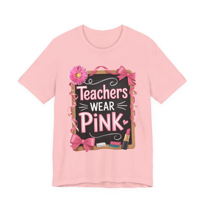 eachers Wear Pink  Breast Cancer Awareness T-Shirt for Educators, Cute Pink Teacher Tee for October, Available in Pink, White, and Black