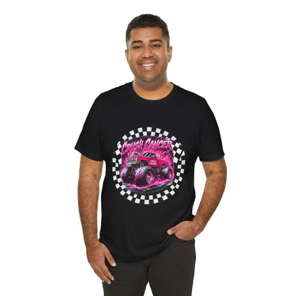 Pink Monster Truck "Crush Cancer" Breast Cancer Awareness T-Shirt – Black & White Checkered Graphic Tee