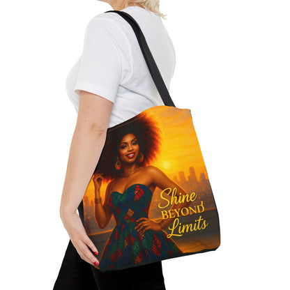 Shine Beyond Limits - Bold, Beautiful, Unstoppable Afro Majesty at Sunrise Tote Bag