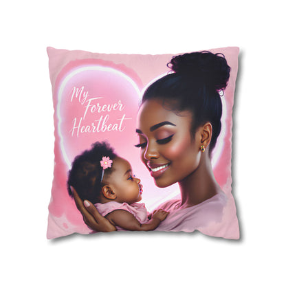 My Forever Heartbeats Pillow featuring An African American Mother and Little Girl Mother's Day