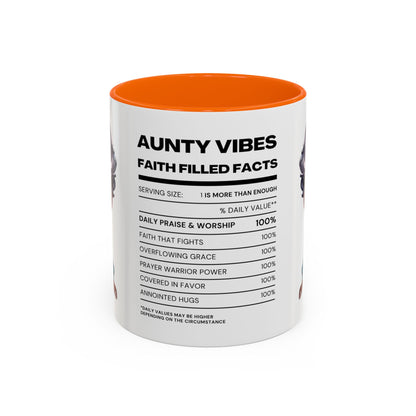 Aunty Vibes Coffee and Faith Filled Nutrition Facts Afrocentric White Mug with Contrasting Colors 11 oz
