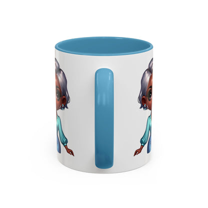 Aunty Vibes Coffee and Faith Filled Nutrition Facts Afrocentric White Mug with Contrasting Colors 11 oz